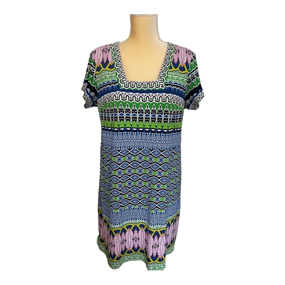 Laundry by Shelli Segal Boho Paisley Shift dress Size Lp Pink Blue Stretchy